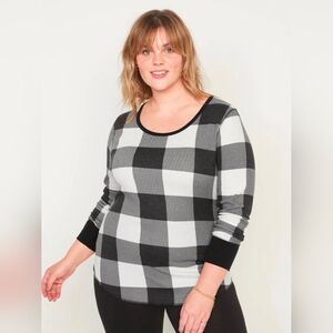 Old Navy Thermal Top Size XXL Black White Buffalo Check Plaid Long Sleeve Shirt
